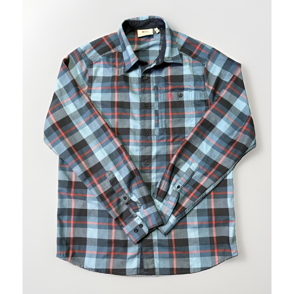 Fjallraven Fjallglim Flannel Shirt Mens Medium Blue Plaid 81380 Button Up